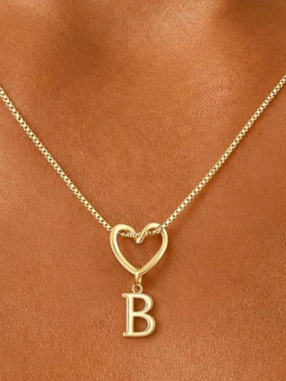 Gold Heart Initial 'B' Pendant Necklace - Women Jewelry
